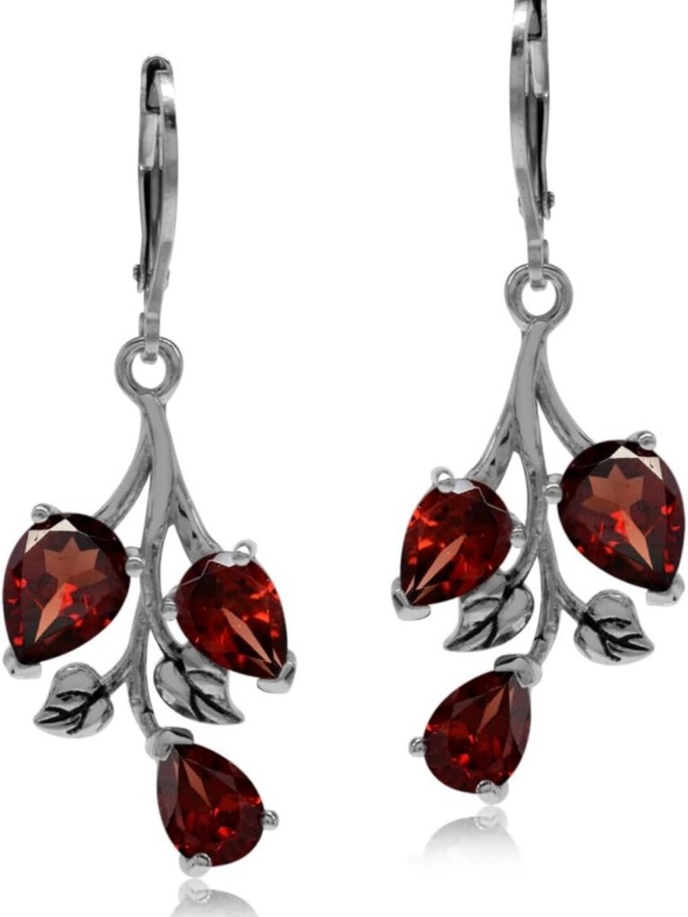 Elegant Pear Shape Gemstone 925 Sterling Silver Leaf Drop Earrings - Perfect